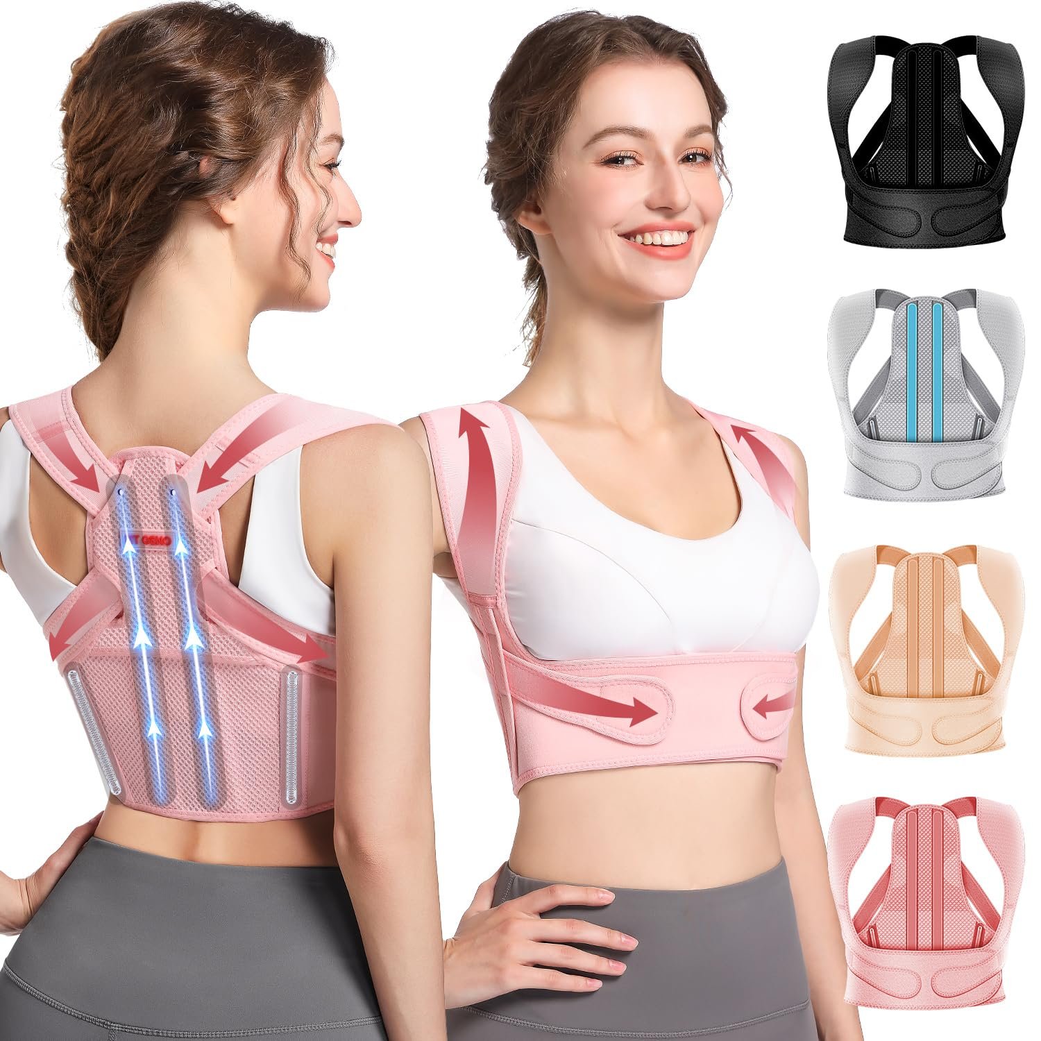 Fit Geno Posture Corrector for Women: Adjustable Lightweight Upper Back Brace for Neck Shoulder & Upper Back Pain Relief – Improve Posture Correct Hunchback Slouching Kyphosis Invisible Under Clothes (M/L Under Bust 32″-45″)
