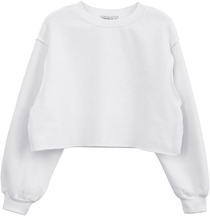 Amazhiyu Women Cropped Sweatshirt Long Sleeves Pullover Fleece Crop Tops