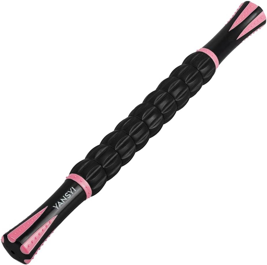 YANSYI Professional 9-Roller Deep Tissue Massage Stick – Portable Muscle Recovery Roller for Athletes, Relieves Post-Workout Soreness & Leg/Back Pain – Portable Physio Tool (Pink)