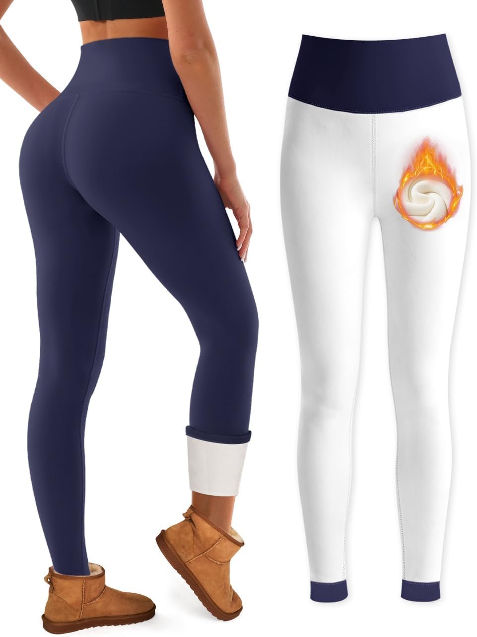 Bluemaple Fleece Lined Leggings Women High Waisted Tummy Control Thermal Warm Workout Hiking Yoga Pants for Cold Winter