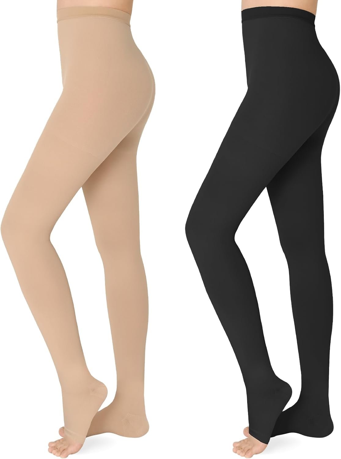 20 – 30mmHg Compression Pantyhose,1 Pair or 2 Pairs Comfortable Compression Leggings,Open Toe Design,Medical Waist High Compression Stockings for Edema, Varicose Veins, Swelling, Pregnant,Nurses, Athletes(Open Toe)