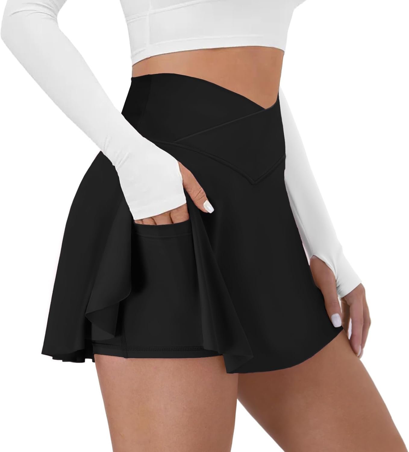 DLOODA Tennis Skirt for Women with Pockets Shorts Crossover High Waisted Athletic Golf Skorts Running Workout Skirts 2 in 1