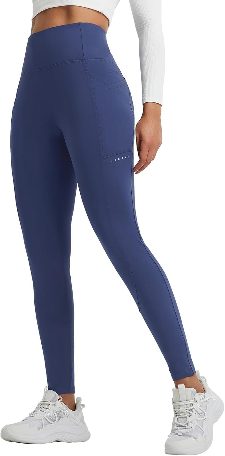 baleaf Women’s Fleece Lined Leggings Thermal Winter Warm Pants High Waisted Cold Weather Tights with Cross Pockets