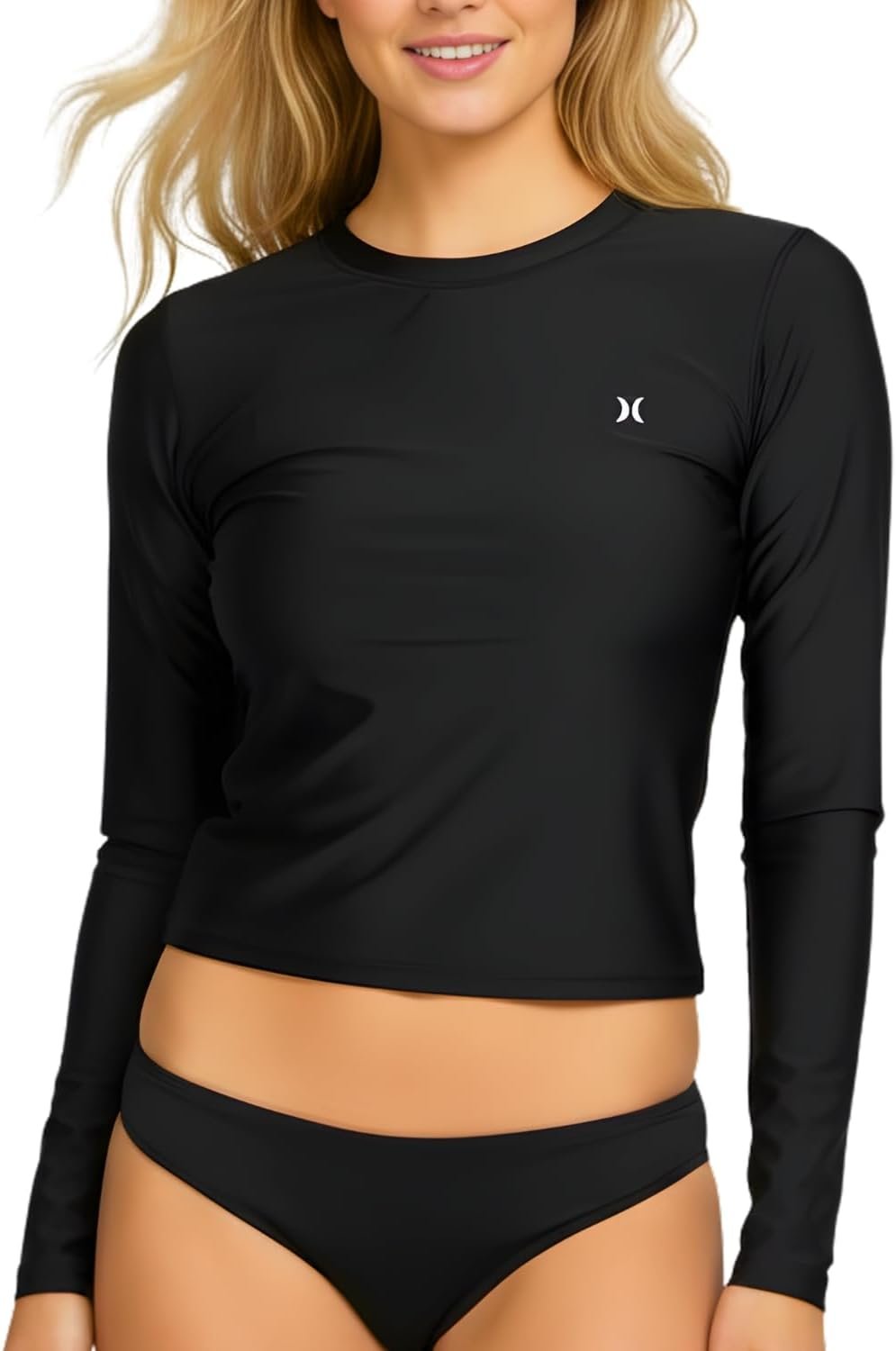 Hurley Cropped Rash Guard for Women – UPF 50+ Long Sleeve Sun Shirt Rashguard, SPF UV Sun Protection Swim Surf Water Top