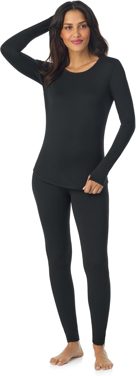 Cuddl Duds Womens Lightweight Breathable Everyday Active Base Layer Set – Long Sleeve Top & Leggings – Lounge Sets for Women