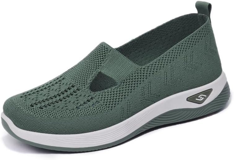 AioTio Women’s Breathable Woven Walking Shoes,Slip-on Comfortwear Lightweight Anti-Skid Sneakers,Upgraded Comfortable Insole