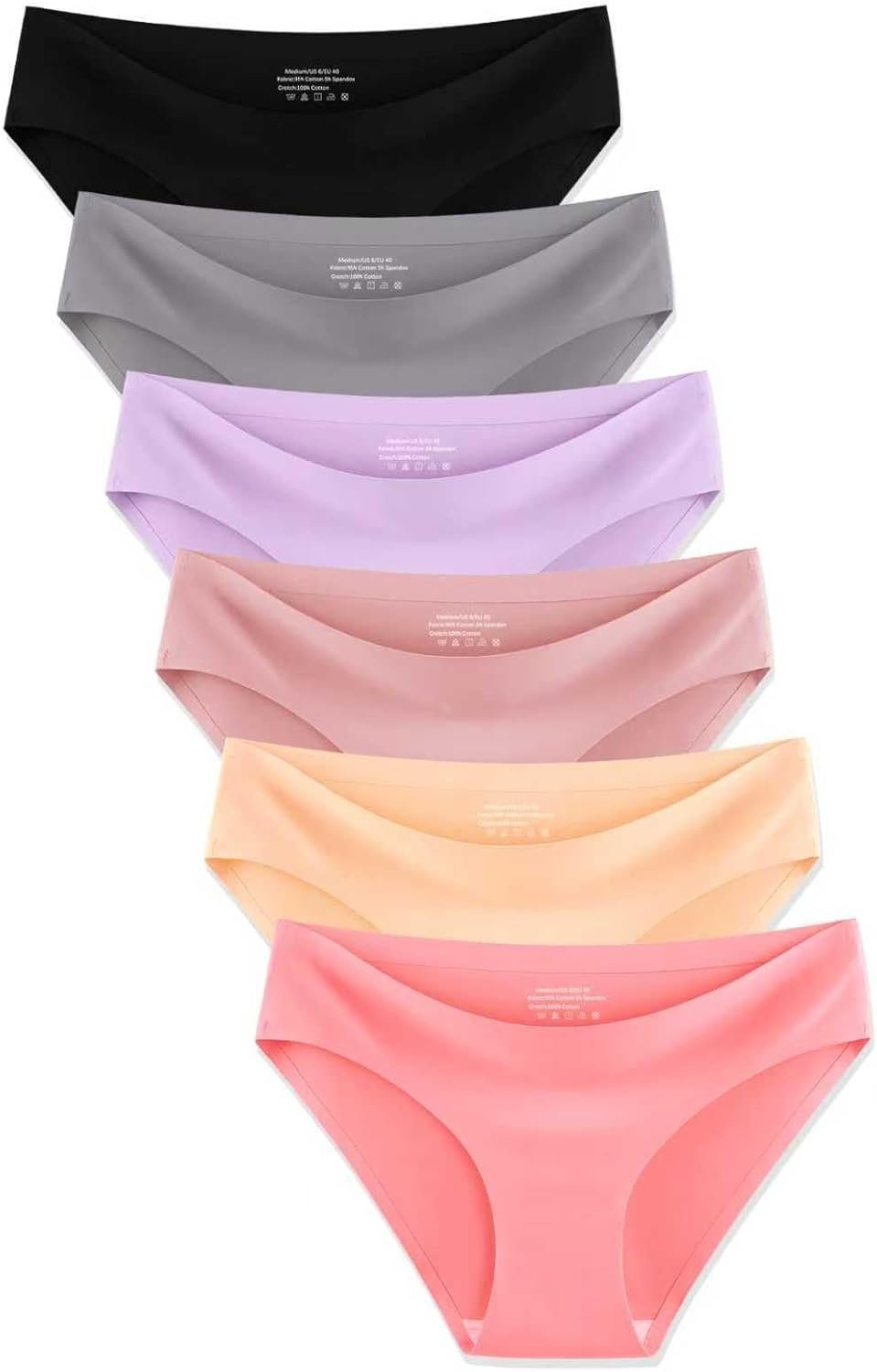 MISSWHO Seamless Womens Underwear Bikini No Show Soft Comfortable Invisibles Briefs Low Rise Hipster Panties 6 Pack