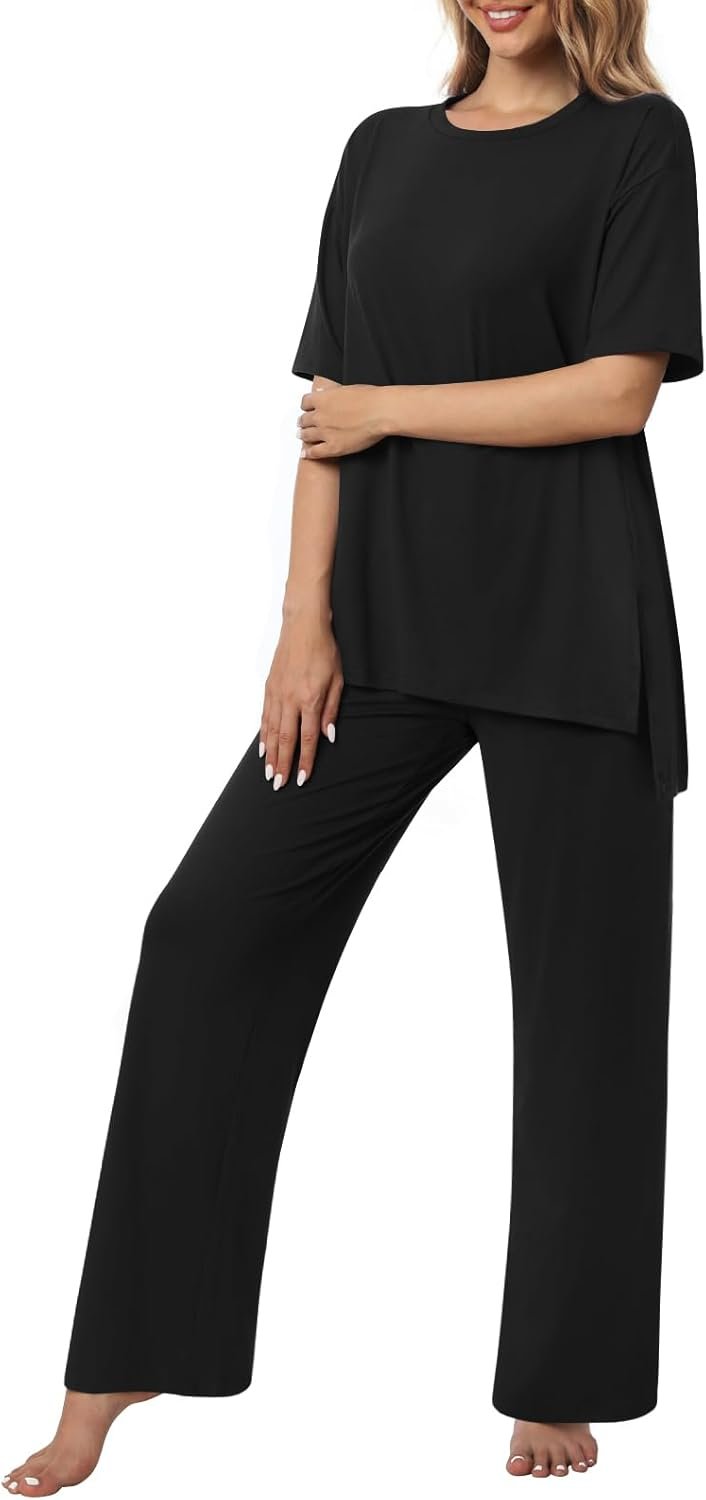 Netsmile Women’s Pajamas Set 2 Piece Lounge Sets Short Sleeve Long Pants Ladies Pjs Comfy Loungewear Outfits with Pockets