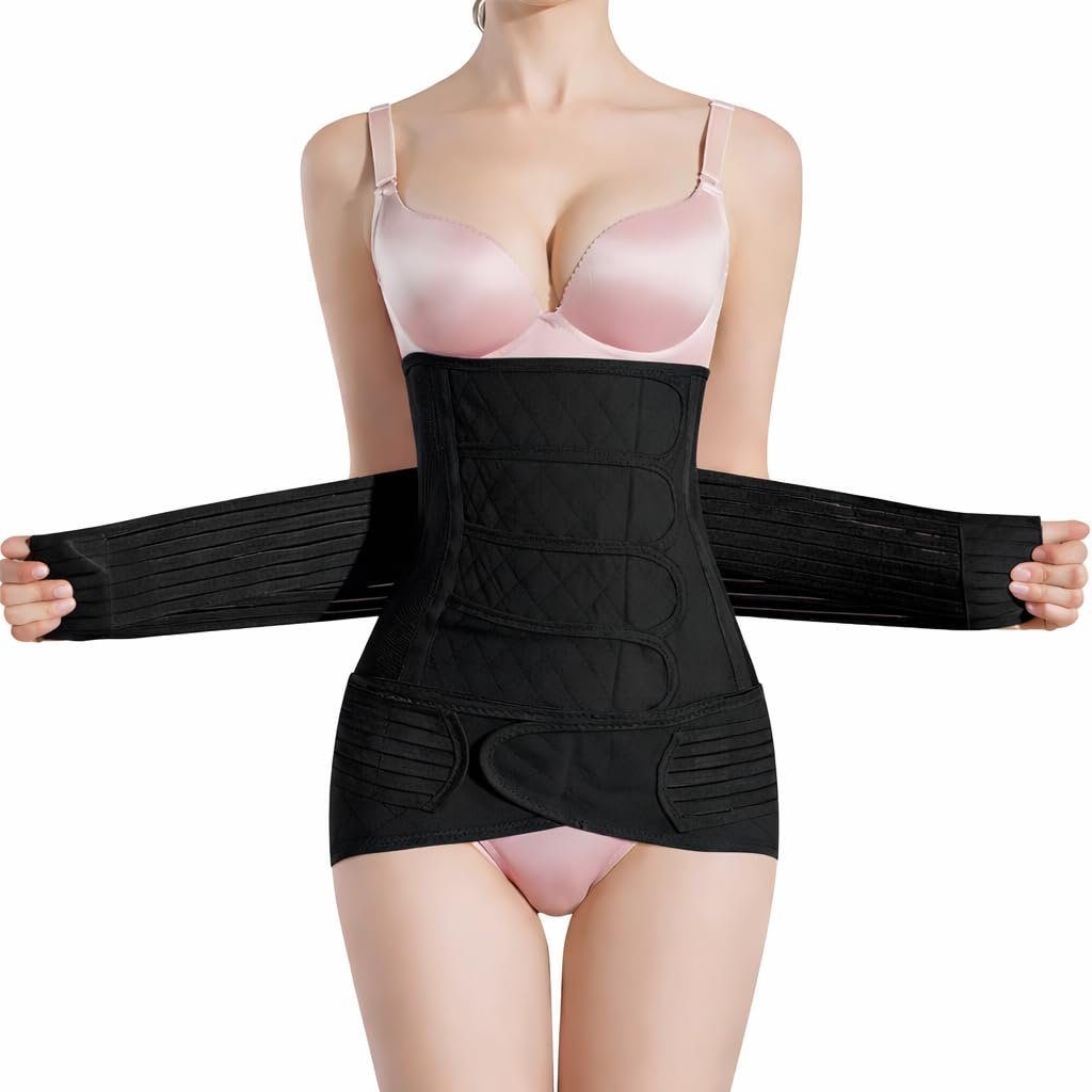 2 in 1 Postpartum Belly Band, C Section Recovery Wrap for Abdominal Support and Pelvic Support Belt (Large)