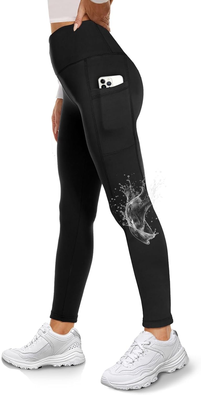 GAYHAY Fleece Lined Leggings for Women with Pockets- Water Resistant Winter Thermal Warm High Waisted Workout Tights Pants
