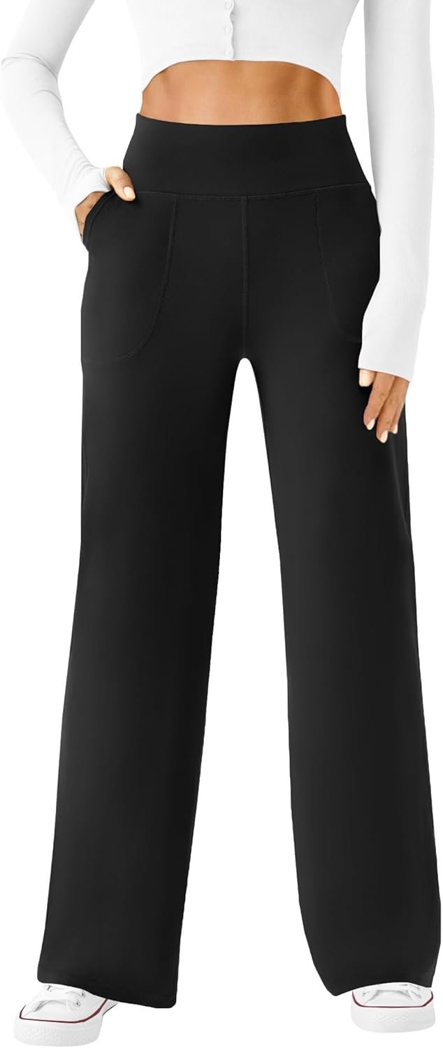 DLOODA Womens Wide Leg Yoga Pants Casual Work Dress Pants Lounge Sweatpants High Waist Comfy Loose Trousers with Pockets