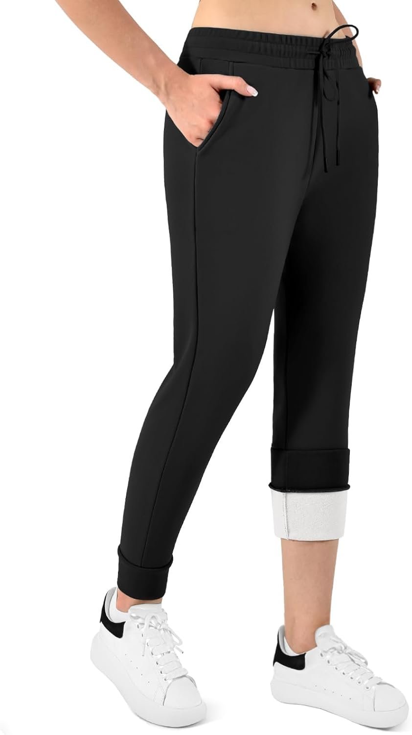 Walifrey Fleece Lined Joggers for Women with Pocket, Women’s Warm Sweatpants for Winter Hiking Jogging and Workout