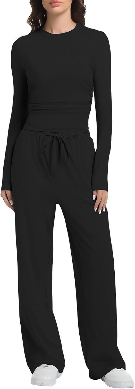 2 Piece Lounge Sets for Women Fall Outfits Long Sleeve Wide Leg Tracksuits Womens Casual Loungewear Two Pcs Matching Set