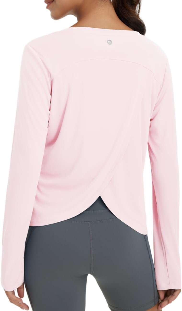 baleaf Women’s Running Sun Shirts Long Sleeve UPF 50+ Workout Tops UV Athletic Split Back Quick Dry Lightweight