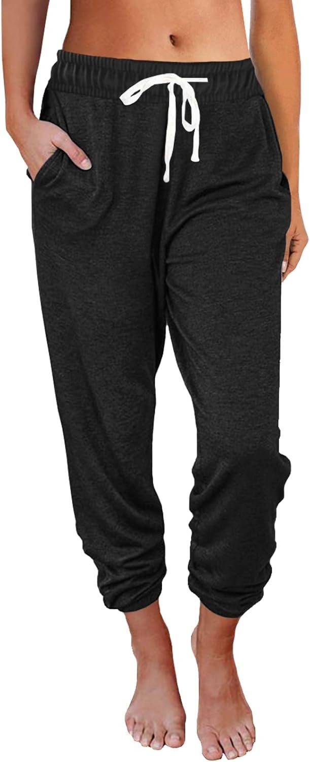 AUTOMET Women‘s High-Waisted Sweatpants with Pockets, Loose Lounge & Pajama Pants for Fall, Winter, Spring Yoga Travel