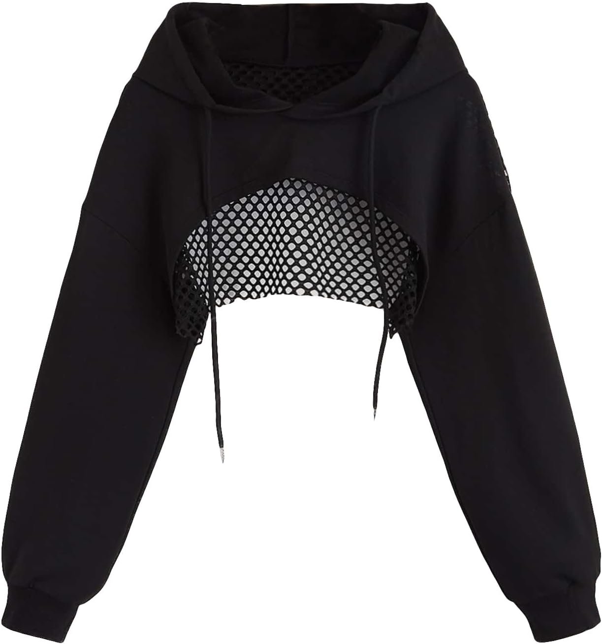 COZYEASE Women’s Sports Cropped Sweatshirt Hollow Out Crop Tops Drop Shoulder Drawstring Pullover Cropped Hoodie