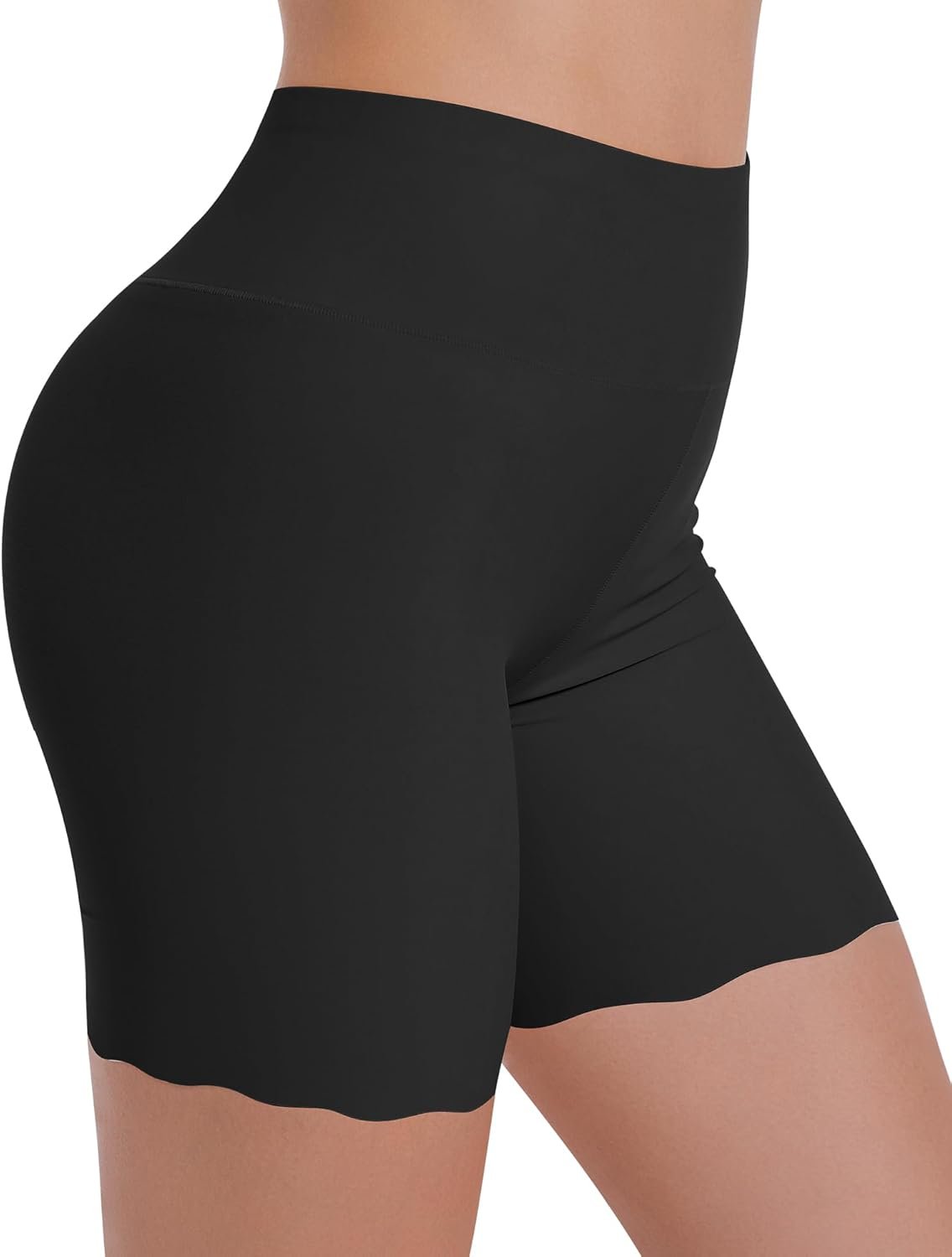 Women’s High Waisted Cooling Slip Shorts – Anti Chafing Under Dress Shorts for Women, Scalloped Edge Safety Shorts