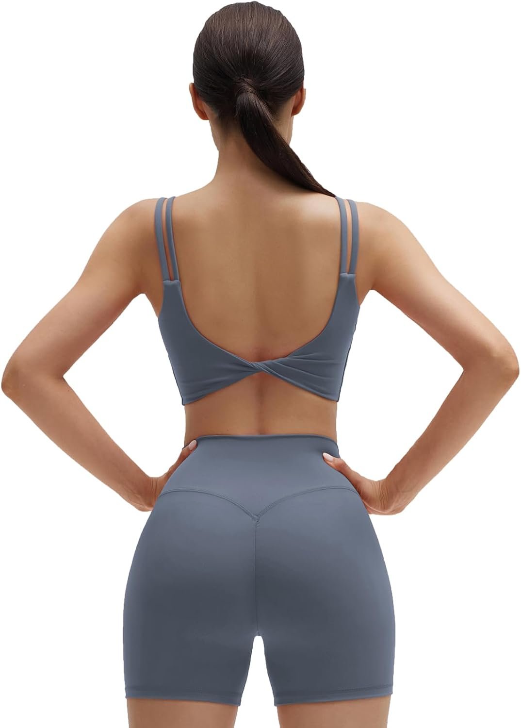 SUUKSESS Womens Workout Set Fitness Yoga Pilates Crop Tank Twist Back Cami High Waisted Tummy Control Bike Short