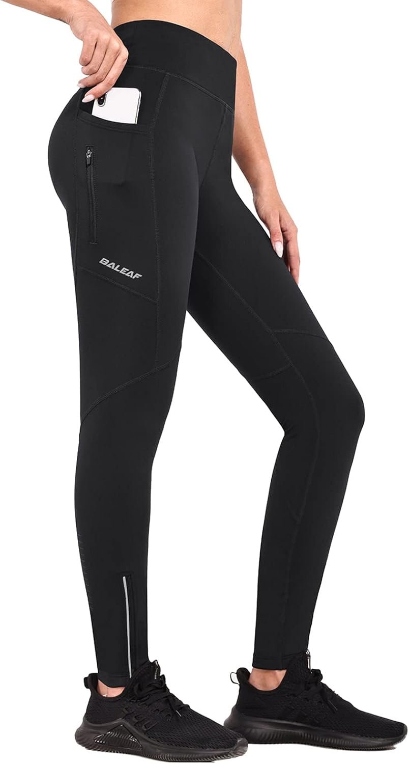 baleaf Women’s Fleece Lined Leggings Water Resistant Winter Clothes Running Tights Cold Weather Hiking Pants Zip Pockets