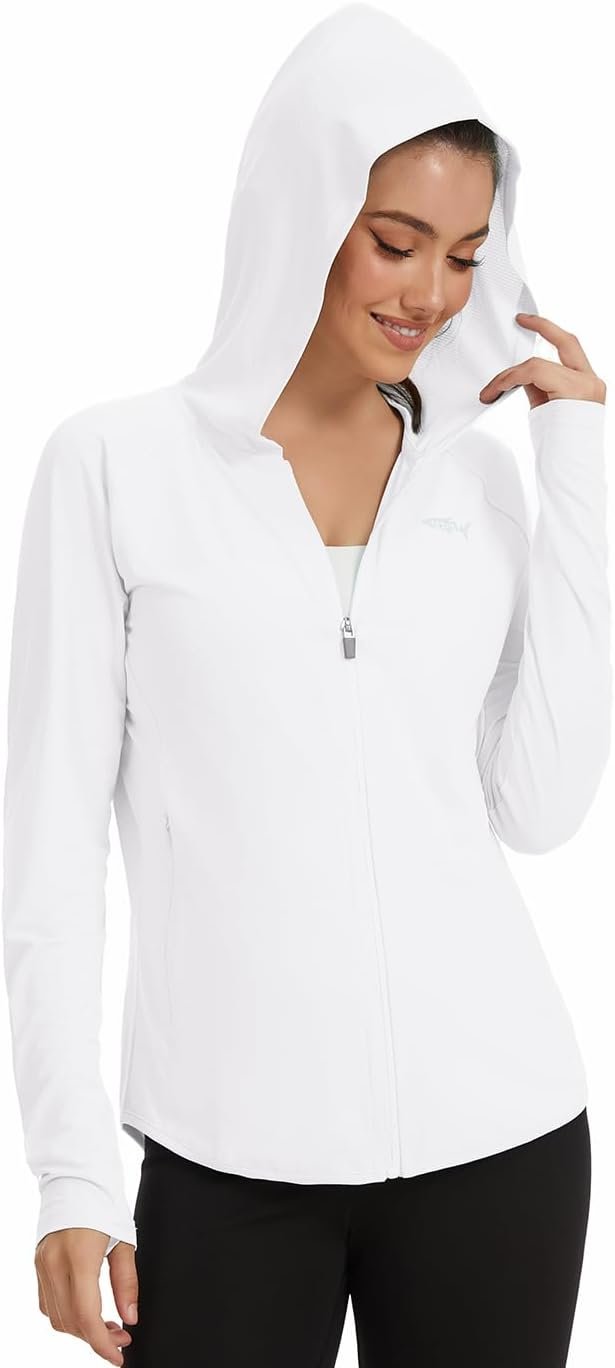 Women UPF 50+ Sun Protection Hoodie Jacket Lightweight Zip Up Long Sleeve Shirts Hiking Outdoor with Pocket