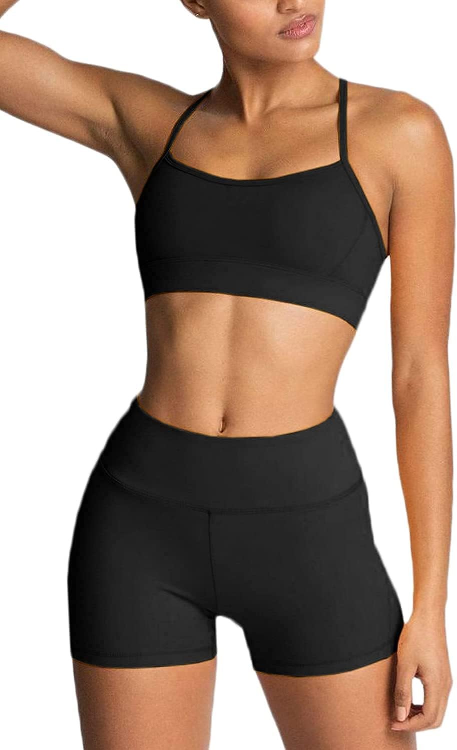 IMEKIS Women’s Workout Sets 2 Piece Yoga Outfit High Waisted Biker Shorts Leggings Sports Bra Gym Fitness Clothes Tracksuit