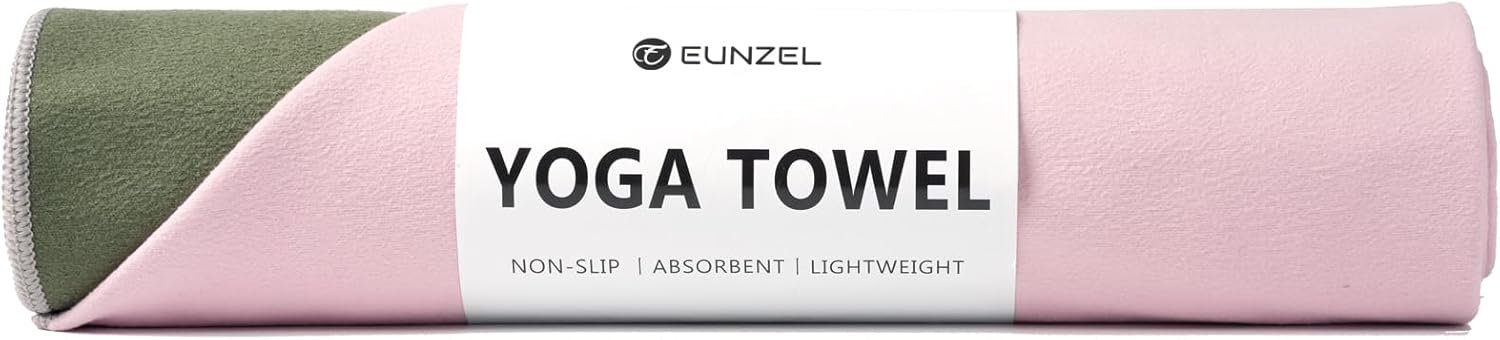 Eunzel Hot Yoga Towel, Reversible Two-Tone Non-Slip Yoga Mat Towel, Sweat Absorbent for Hot Yoga, Pilates and Workout, 72″ x 26.5″, Army Green& Pink