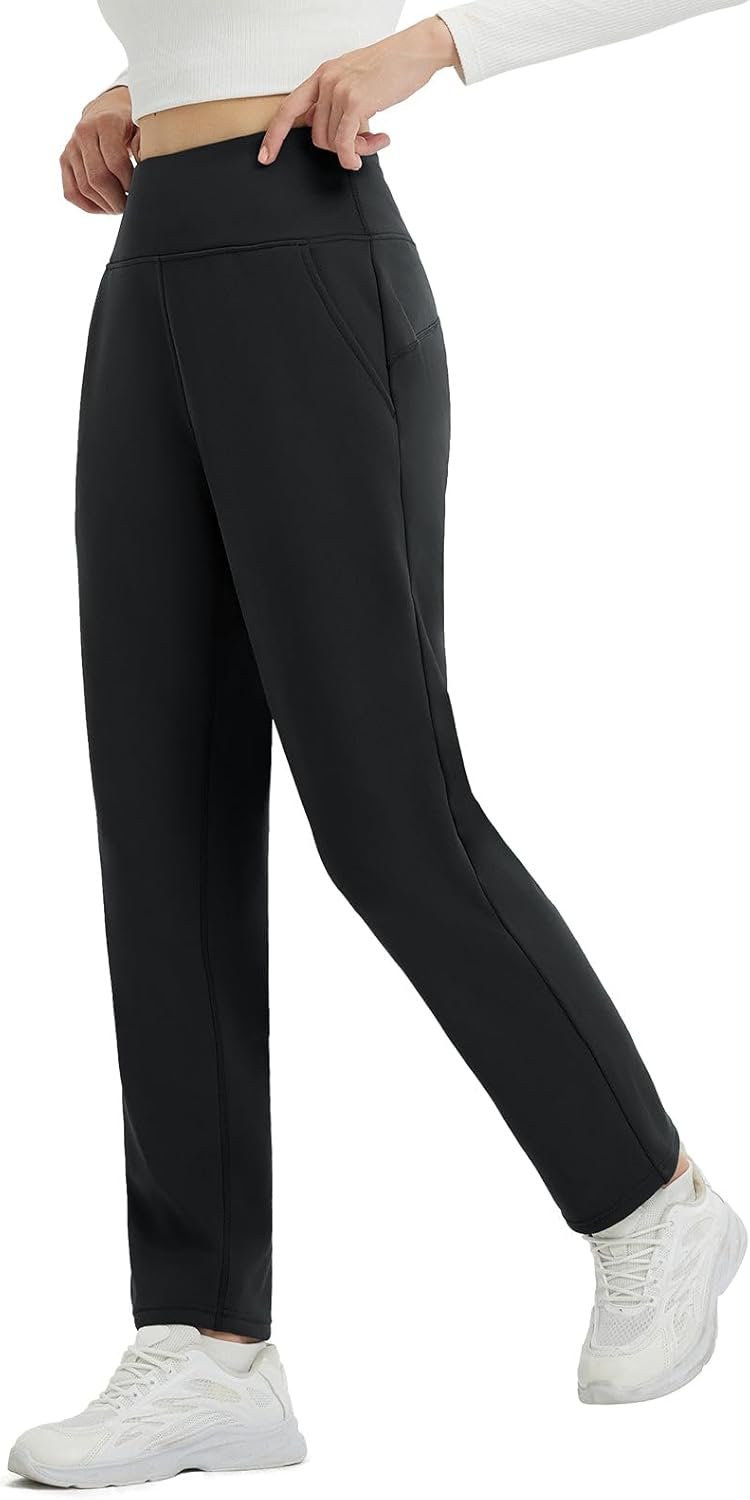 baleaf Women’s Fleece Lined Pants Winter Warm Thermal Water Resistant High Waisted Travel Pants Thick Pants Work Golf Casual
