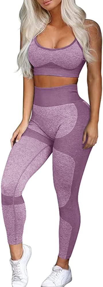 OLCHEE Women’s Workout Sets 2 Piece – Seamless Yoga Leggings and Cross-Strap Sports Bra Gym Outfits Activewear Matching Set