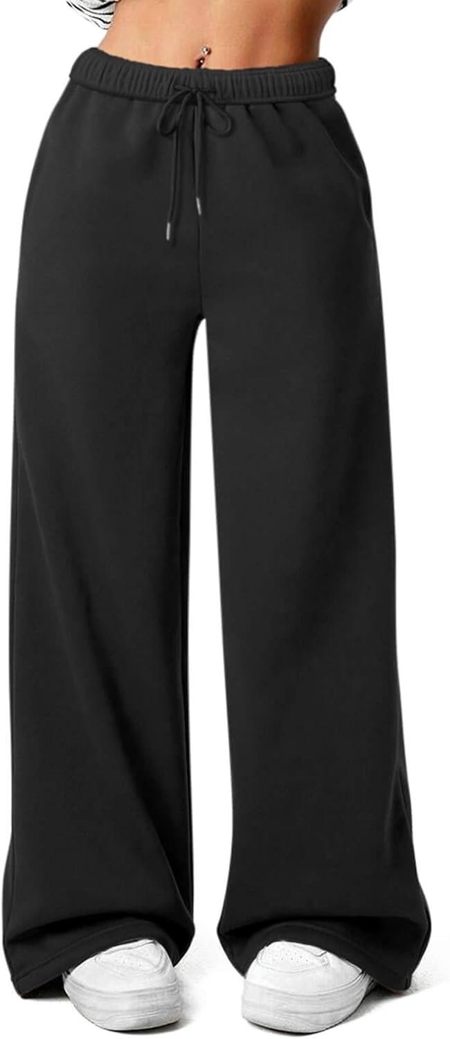 Women’s Fleece Wide Leg Sweatpants Baggy Straight Leg Sweat Pants with Pockets