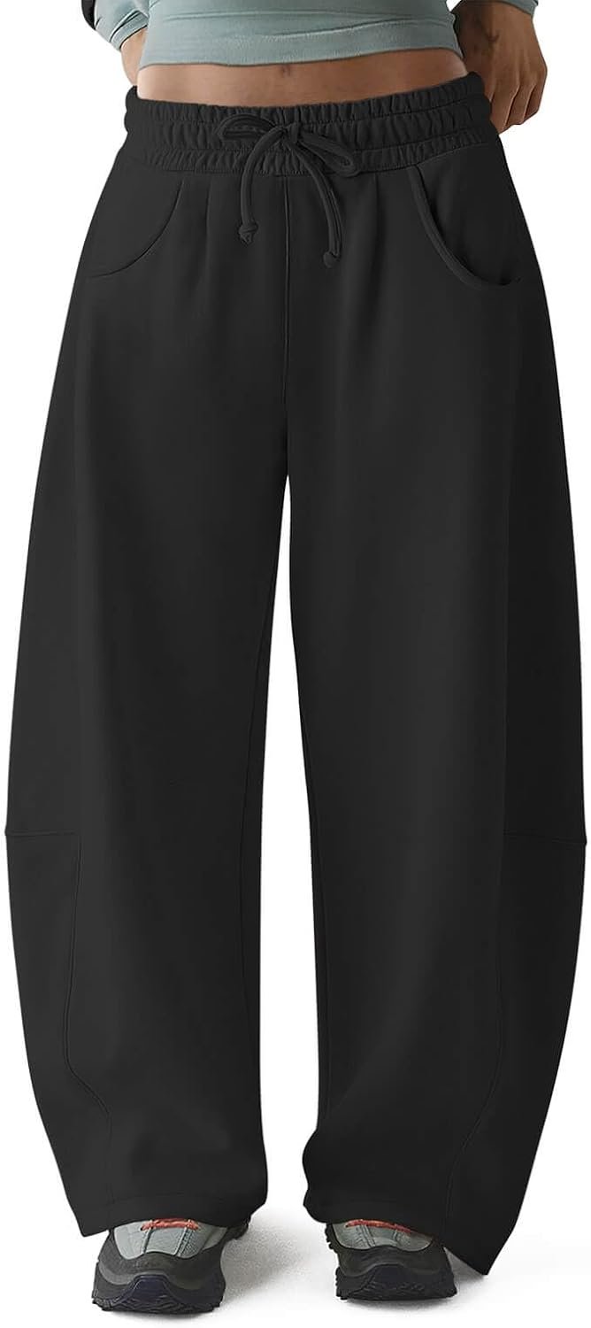 HeSaYep Women’s Fleece Lined Sweatpants Barrel Leg Baggy Sweat Pants Winter Thermal Cotton Pants with Pockets