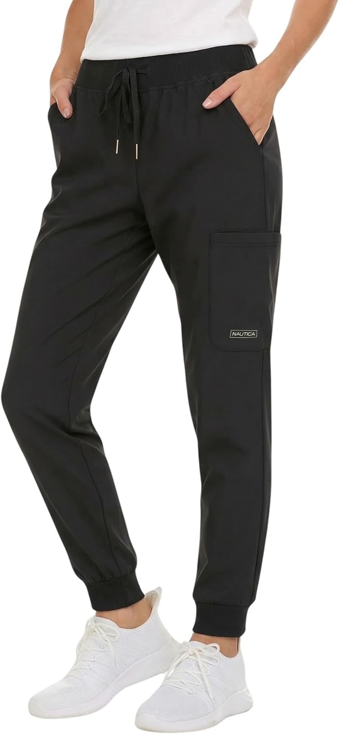 Nautica Scrub Pants for Women, Breathable Drawstring Jogger Scrubs for Women, 5 Pocket Stretch Soft Scrub Bottoms for Woman