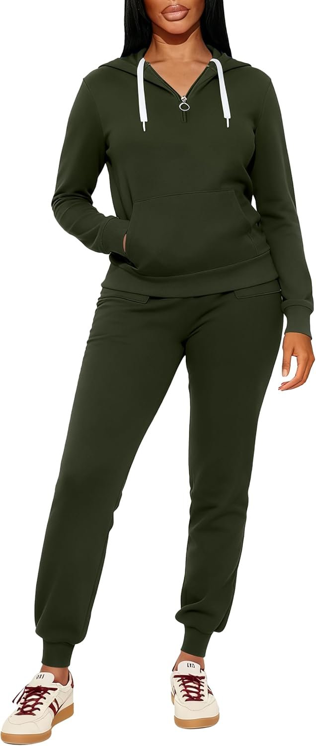 CLOCOR Womens 2 Piece Outfits Sweatsuits – Tracksuit Set Long Sleeve Crop Top & Drawstring Wide Leg Pants with Pockets