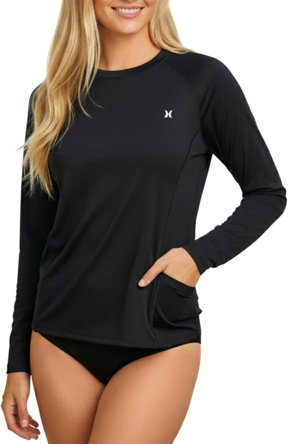 Hurley Sun Shirt Women with Pockets – Long Sleeve Rash Guard SPF 50+ UV Sun Protection Quick Dry Swim Shirt Workout Top