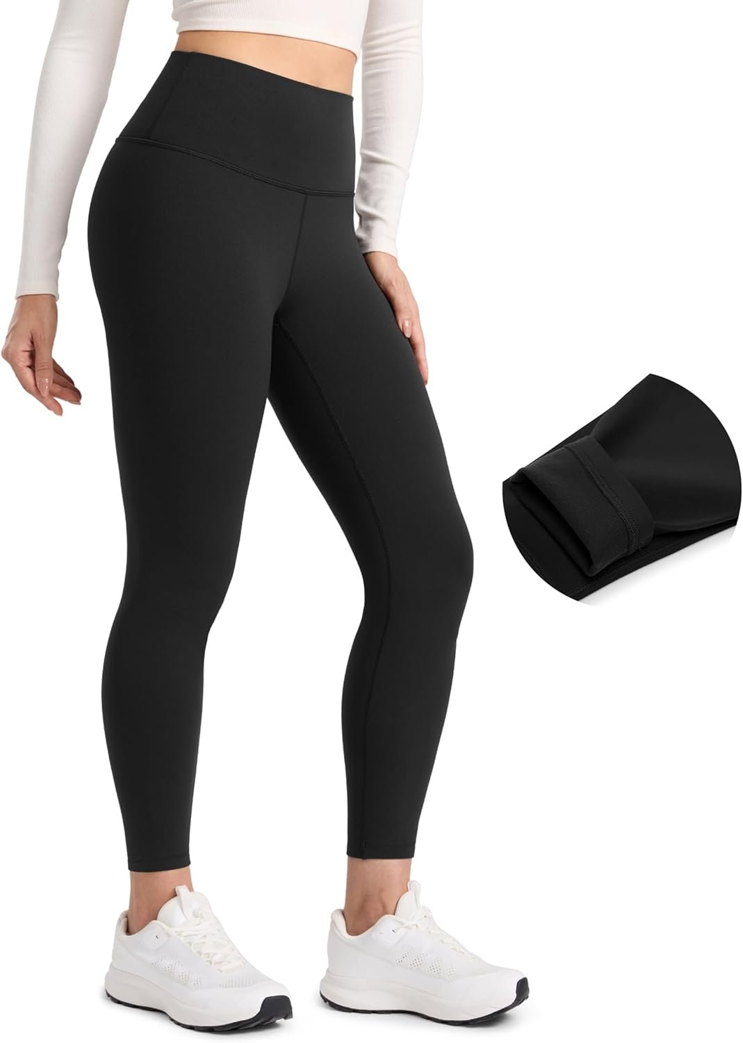 CRZ YOGA Matte Thermal Fleece Lined Leggings 25” – Casual Lounge Workout Womens Yoga High Waisted Pants Winter Warm
