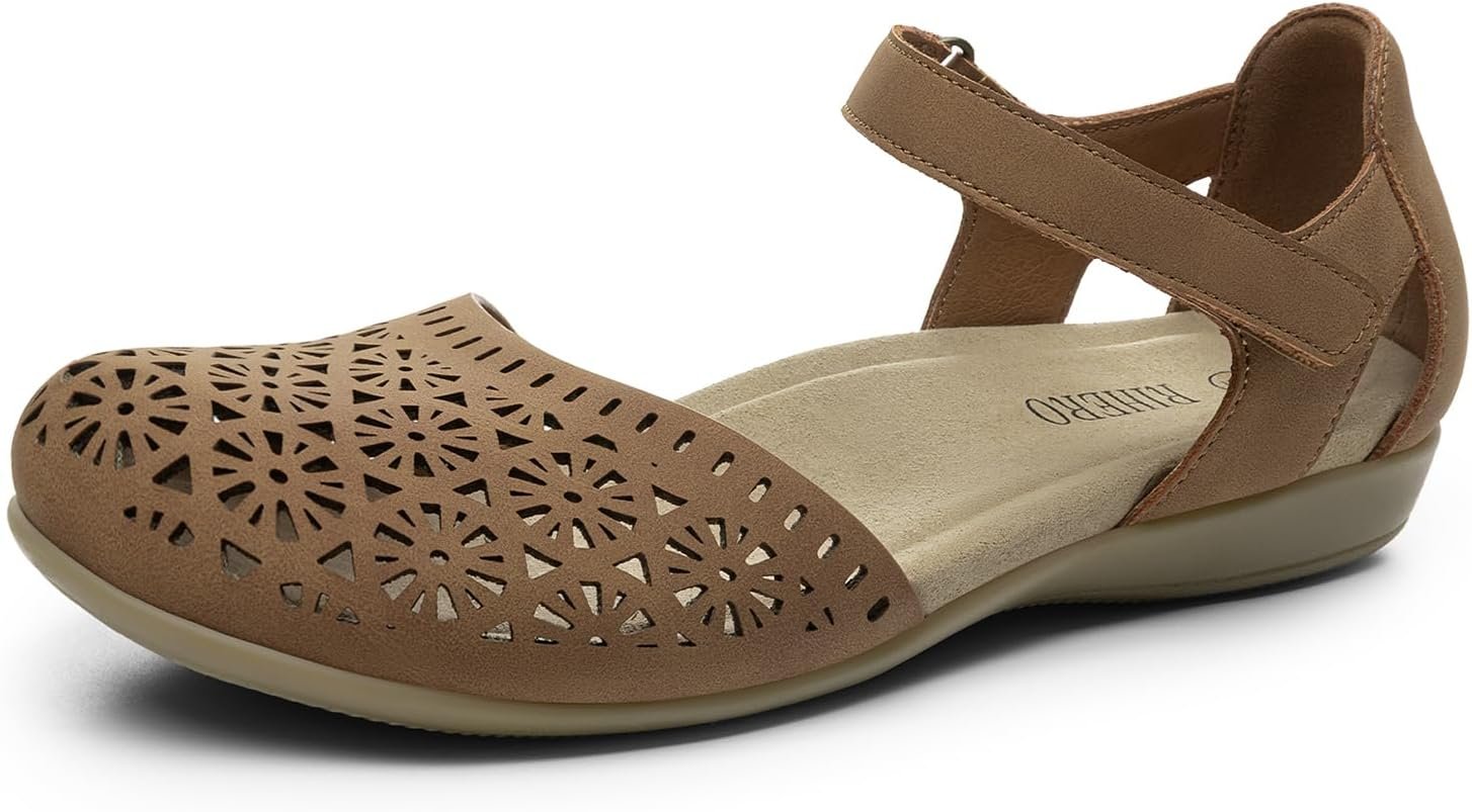 Rihero Summer Casual Closed Toe Sandals Women Comfortable Footbed Arch Support Flat Sandals with Adjustable Strap