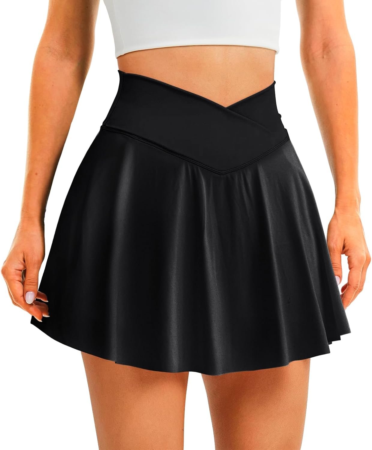 DLOODA Womens Tennis Skirt with Pockets Shorts Crossover High Waisted Athletic Skorts Skirts for Golf Running Workout