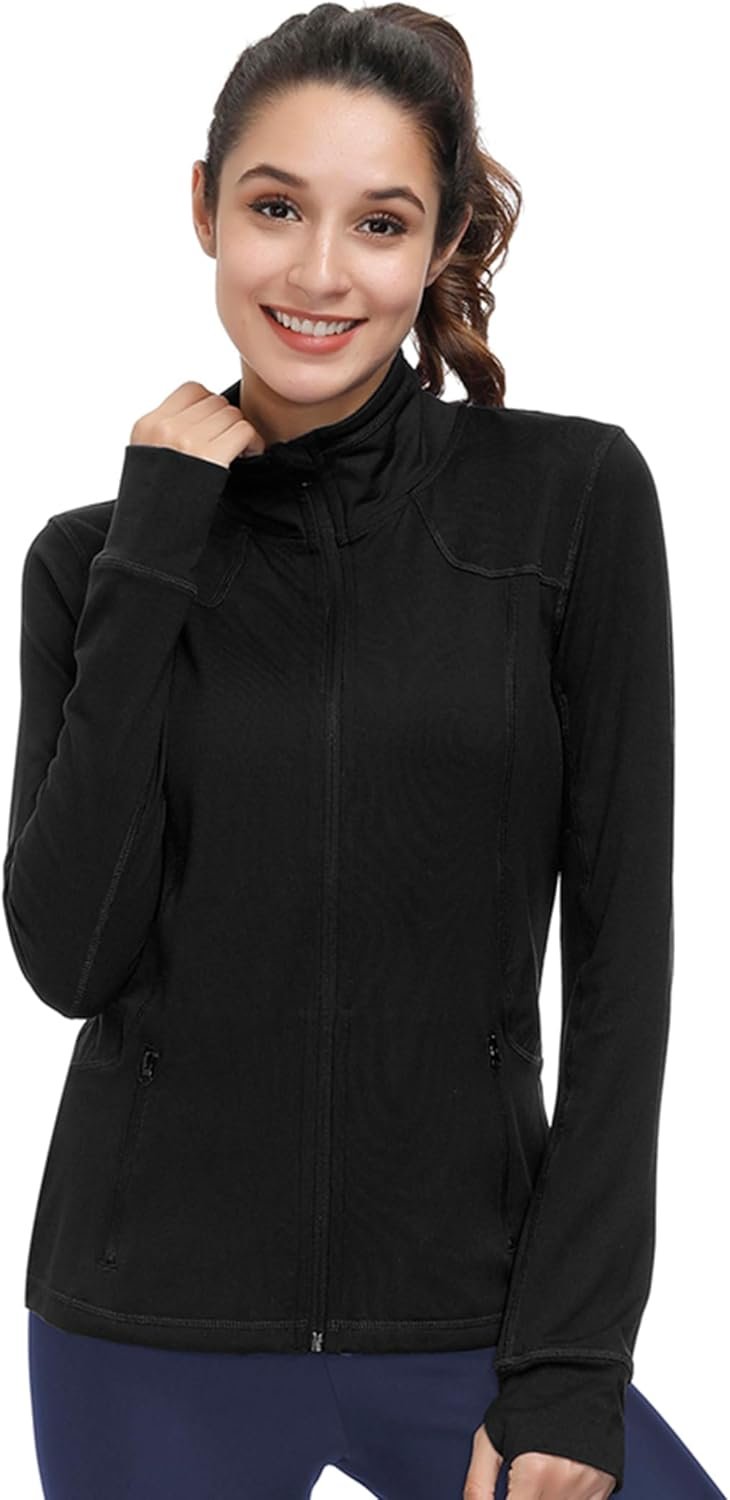 Dolcevida Women’s Zip Up Running Jacket Lightweight Full Zip Workout Jacket with Pockets, Gifts for Mother’s Day