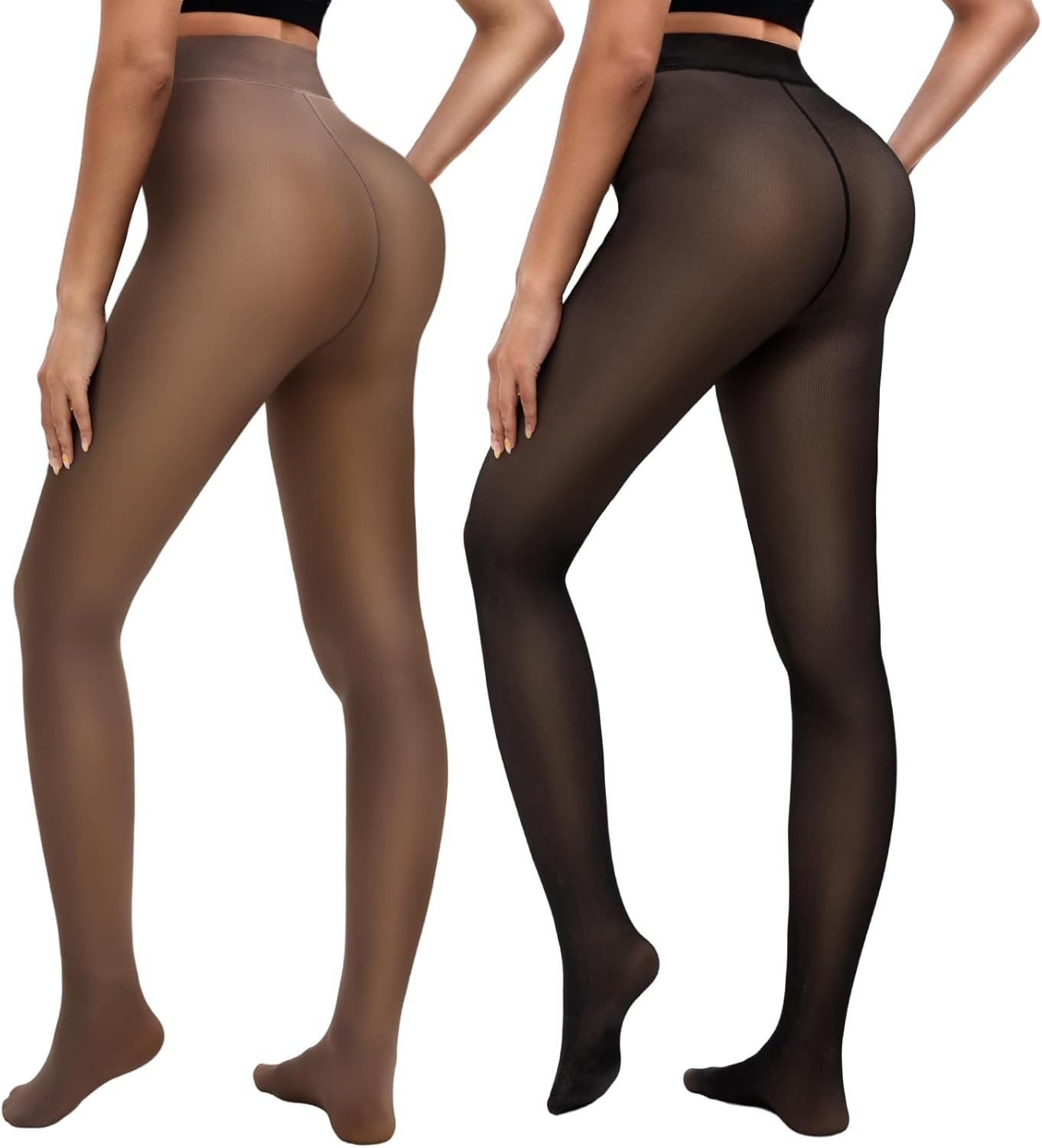 Bebila 2 Pairs Fleece Lined Tights Women Thermal Leggings Sheer Pantyhose Fake Translucent Warm Winter Tight