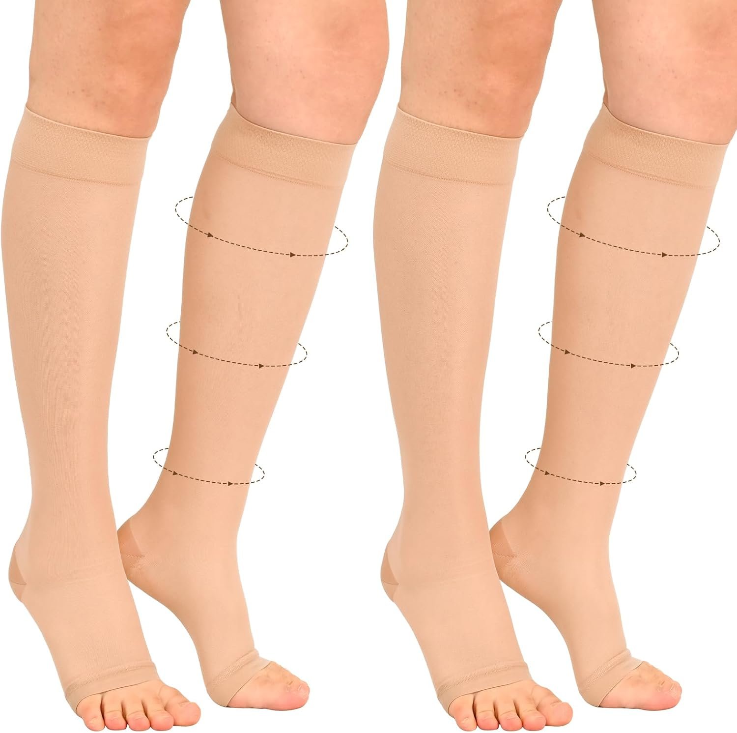 15-20mmHg Sheer Compression Socks for Women, 2 Pairs Knee High Compression Socks, Closed Toe Medical Compression Stockings for Swelling Shin Splints Varicose Veins