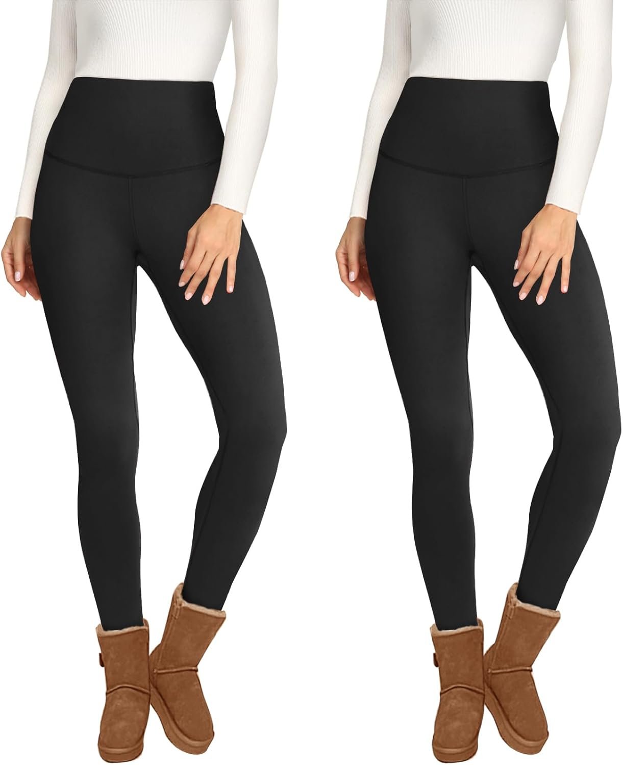 2 Pack Fleece Lined Leggings for Women – Thermal Winter Warm Tights Tummy Control High Waisted Workout Yoga Pants