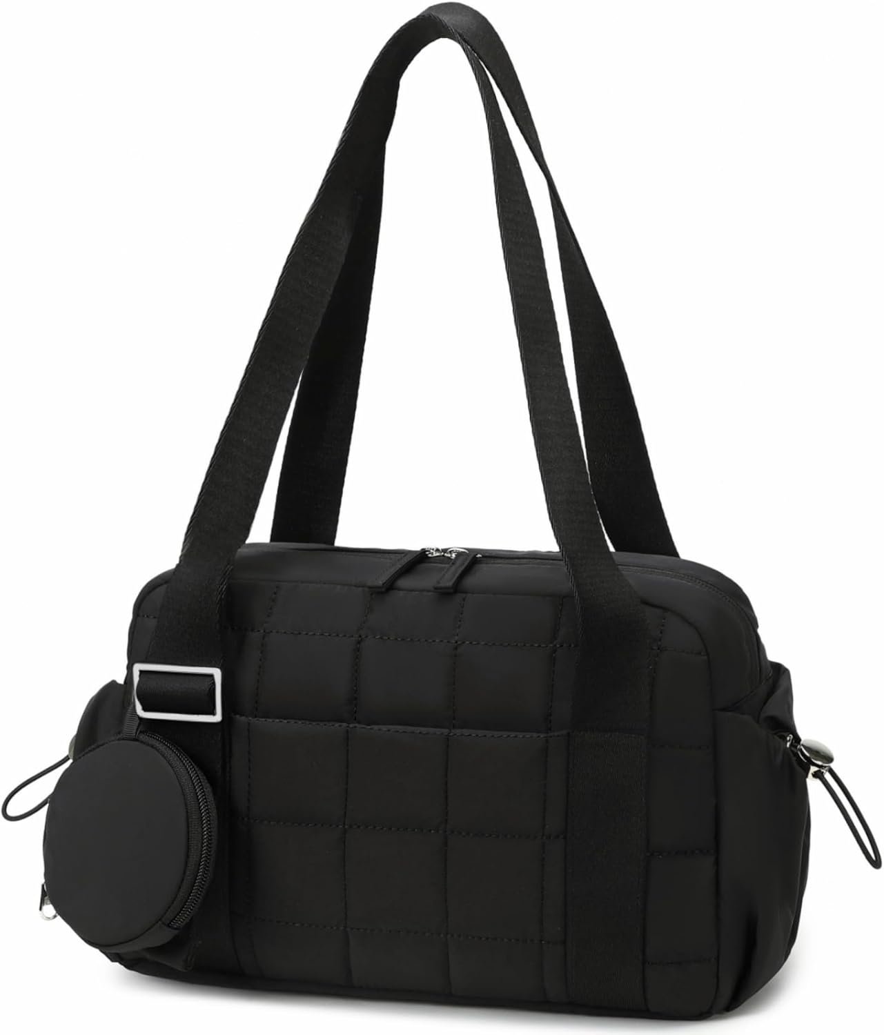 CAMTOP Mini Gym Bag for Women, Small Gym Tote Bag Puffy Quilted Sports Duffel Bag with Wet Compartment and Coin Purse Duffel Bags Dance Yoga Workout Bag for Gifts (All Black, Mini-12.6″)