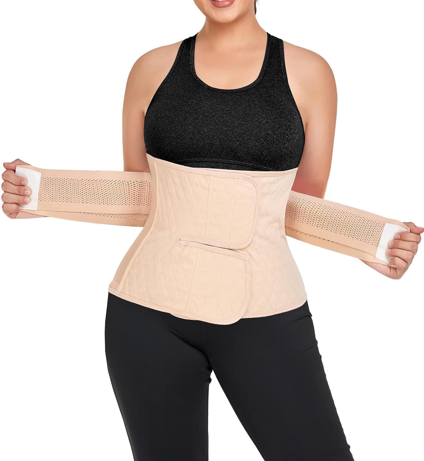 Postpartum Belly Band Abdominal Binder Post Surgery C-section Belly Binder Wrap Girdle Recovery Belt Back Support (Nude, X-Large)