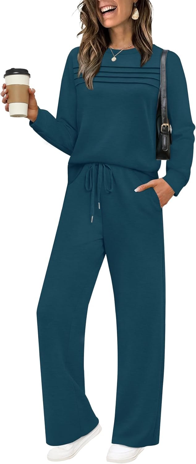 WIHOLL Women’s 2 Piece Sets Sweatshirt Casual Travel Outfits Lounge Wide Leg Tracksuit Cozy Sweatsuits Fashion 2026