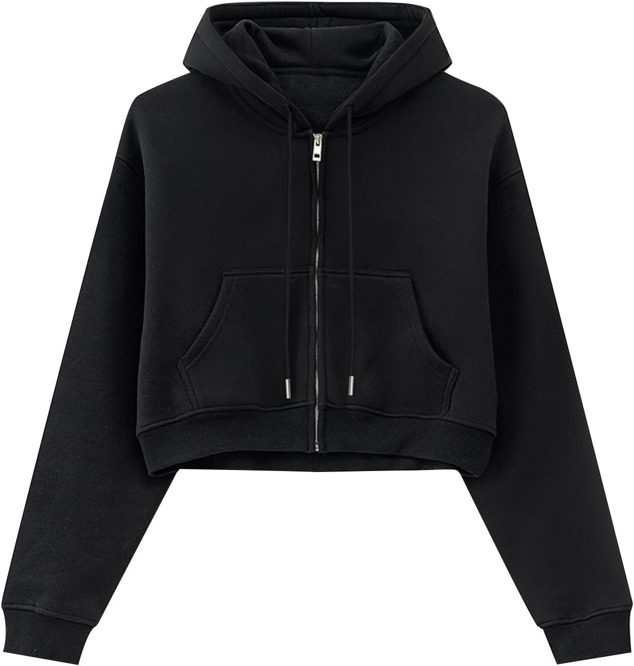 Kissonic Women’s Cropped Zip Up Hoodie Fleece Lined Drawstring Crop Tops Sweatshirt Jacket with Pockets