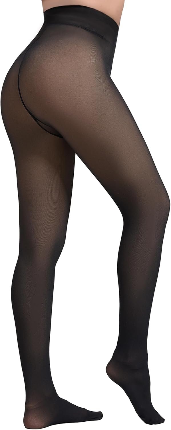 Apriddeo 2025 More Warmth Women Fleece Lined Tights Fake Translucent High Waist Thermal Pantyhose Thick Sheer Legging
