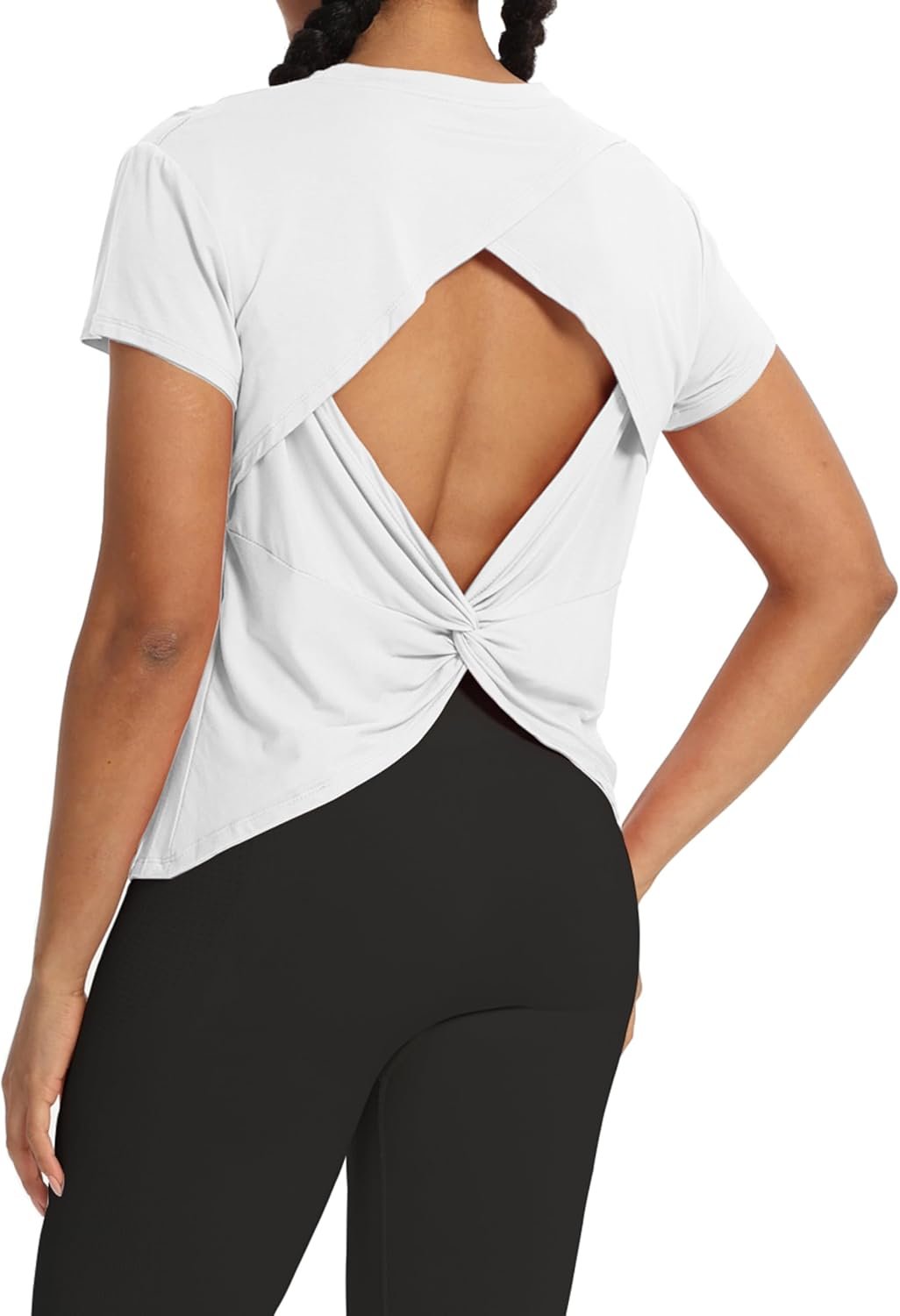 Bestisun Backless Workout Athletic Shirts Short Sleeve Split Back Yoga Exercise Tops for Women