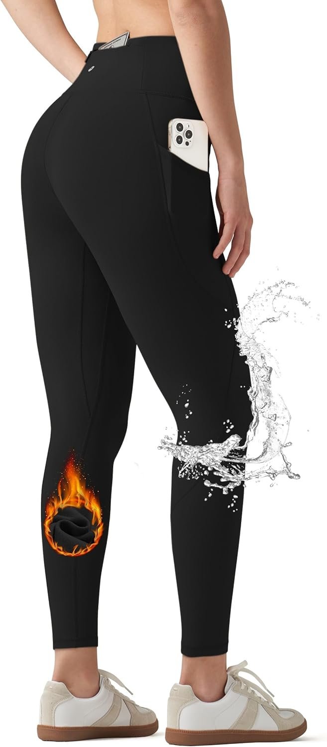 Willit Women’s Fleece Lined Leggings Water Resistant Winter Pants Thermal High Waisted Yoga Hiking Running Tights Pockets