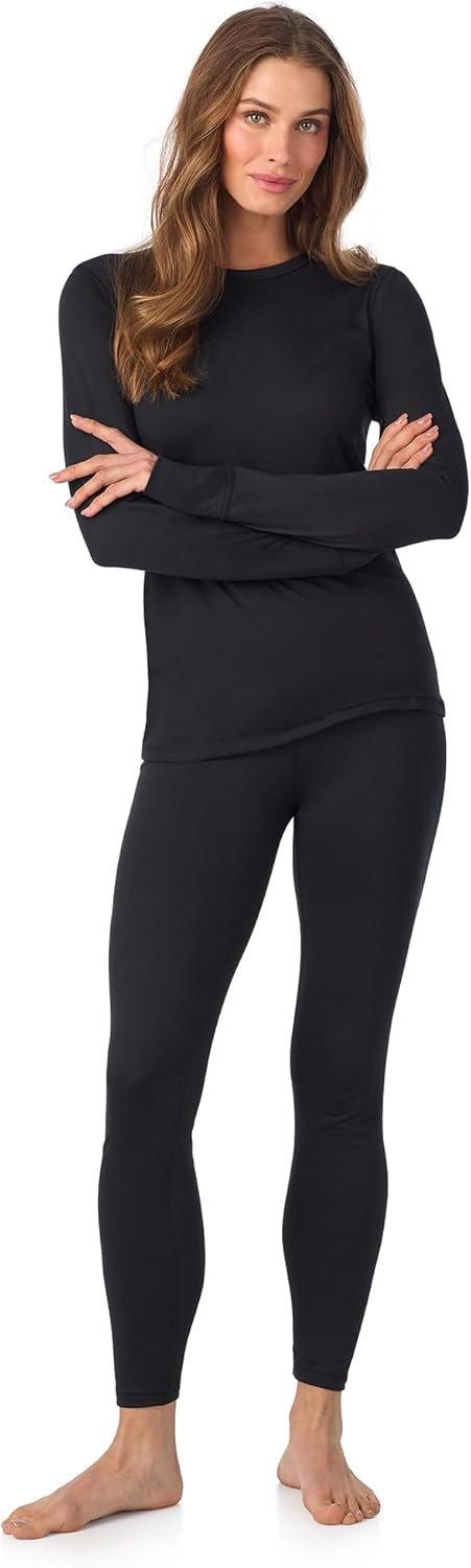 Cuddl Duds Womens Heavyweight Cold Weather Fleece Lined Thermal Set – Long Sleeve Top & Leggings – Winter Lounge Sets