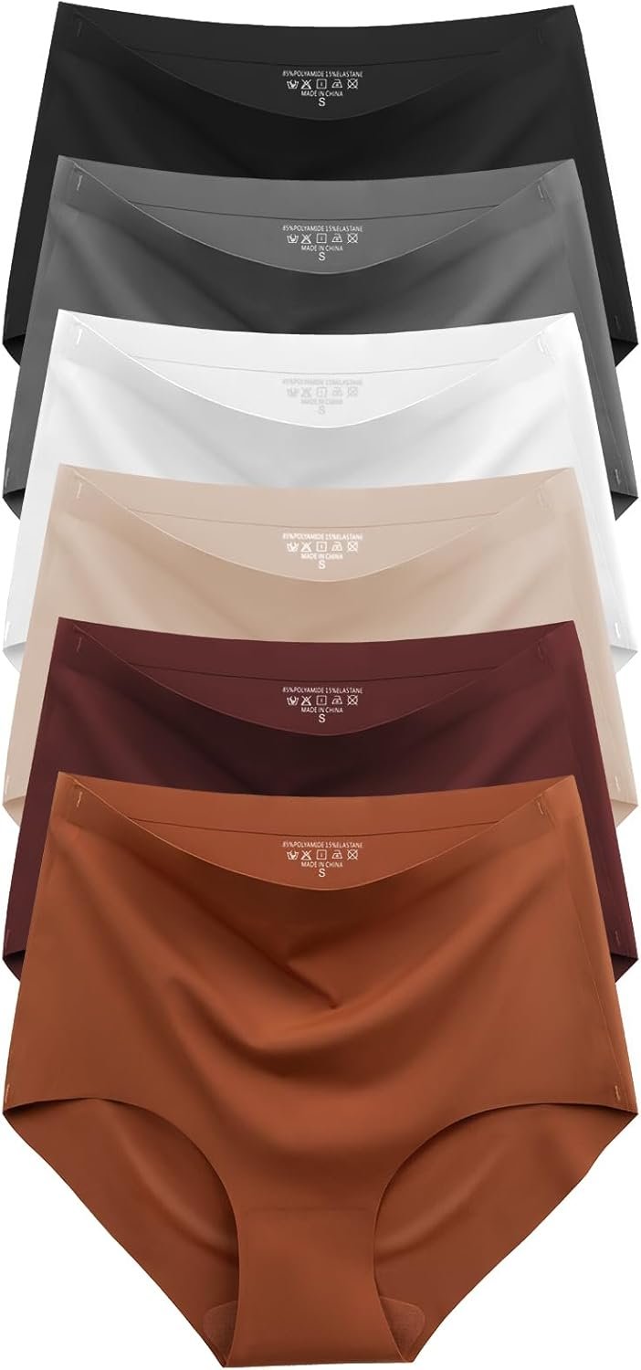 Cuweni Womens Underwear Seamless High Waisted Briefs Silky Stretch No Show Breathable Full Coverage Ladies Panties 6 Pack