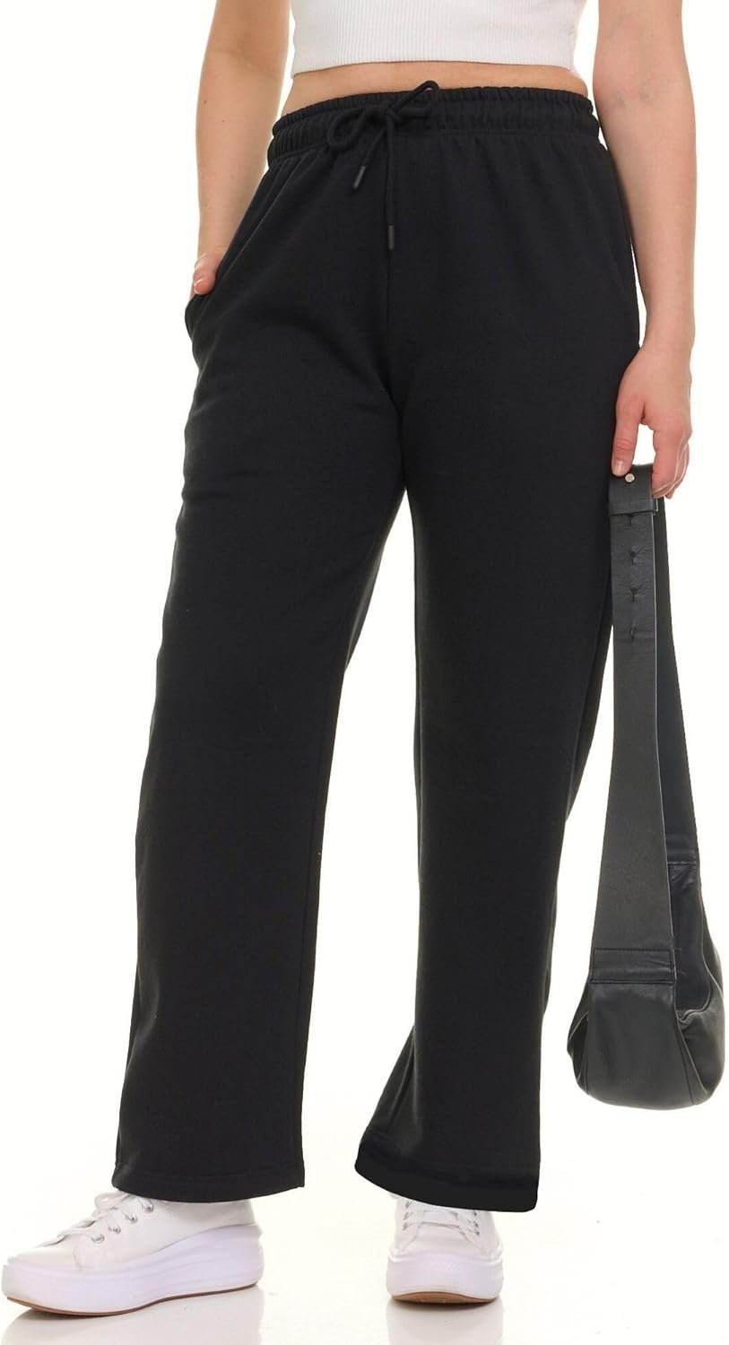 Straight Leg Sweatpants for Women, Fleece Loose Fit Open Bottom Lounge Womens Sweatpants with Pockets